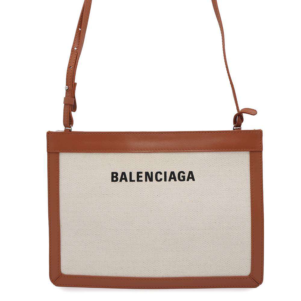 BALENCIAGA NavyPochette White/Brown339937 Canvas Leather