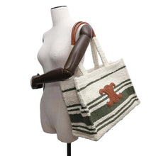 Load image into Gallery viewer, CELINE Cabas Tice Tote Bag White/Khaki/Brown196762 Cotton Leather Size Large
