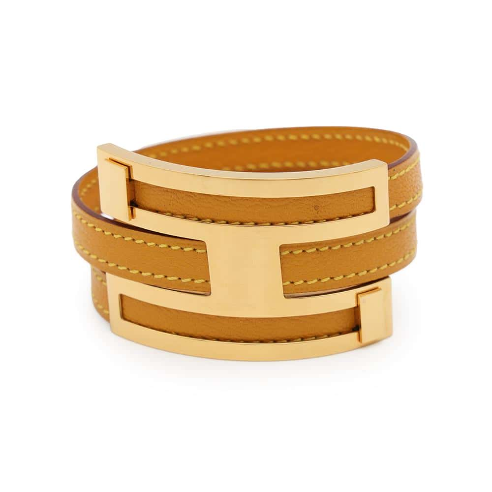 HERMES Puss bracelet Yellow Leather