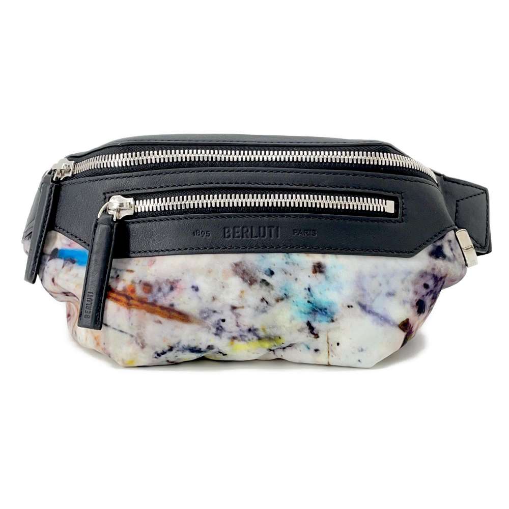 Berluti Crossbody Bag Black/White/Multicolor Leather Nylon