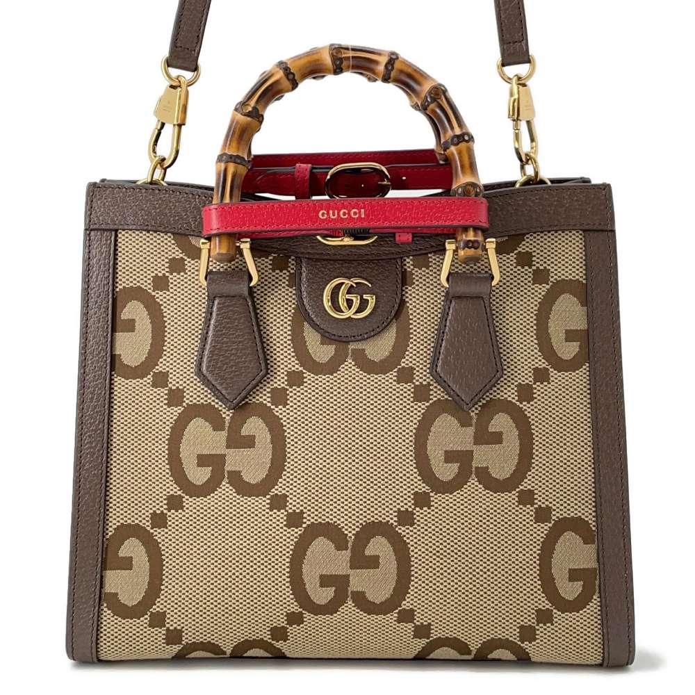 GUCCI Jumbo GG Bamboo Tote Beige/Brown660195 Canvas Leather Size Small