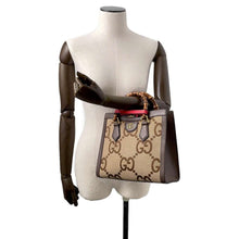 Load image into Gallery viewer, GUCCI Jumbo GG Bamboo Tote Beige/Brown660195 Canvas Leather Size Small
