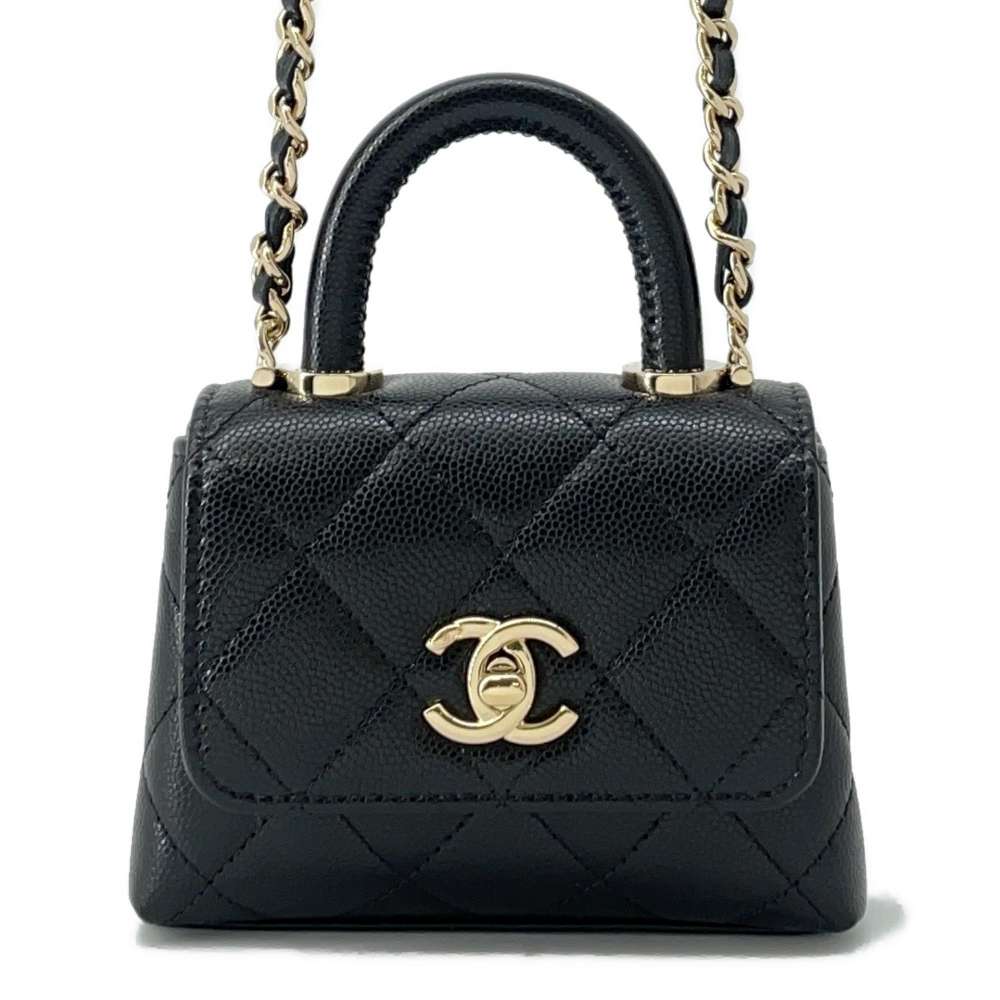 CHANEL Coco Handle ChainShoulder Bag BlackAP4245 Caviar Leather Size micro