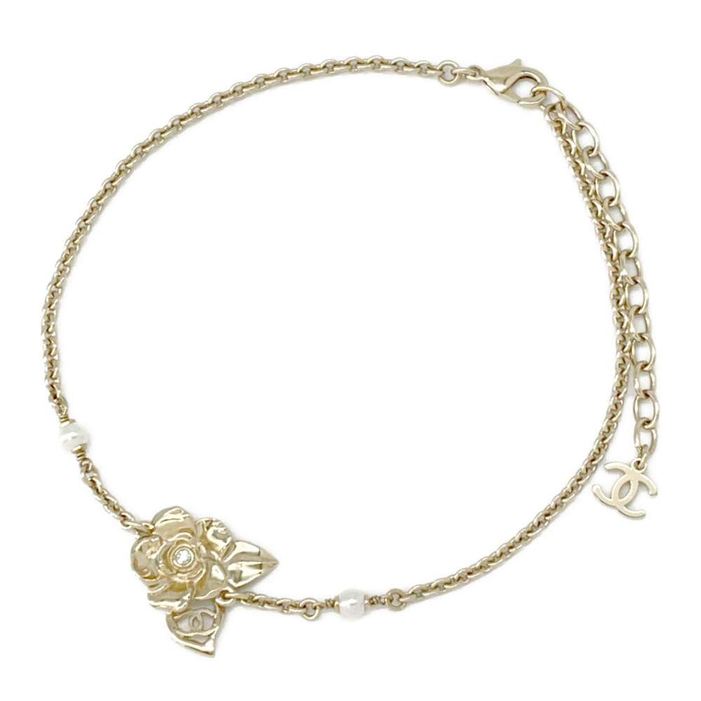 CHANEL Camellia motif choker Champagne GoldABE419 Metal Faux Pearl  Rhinestone