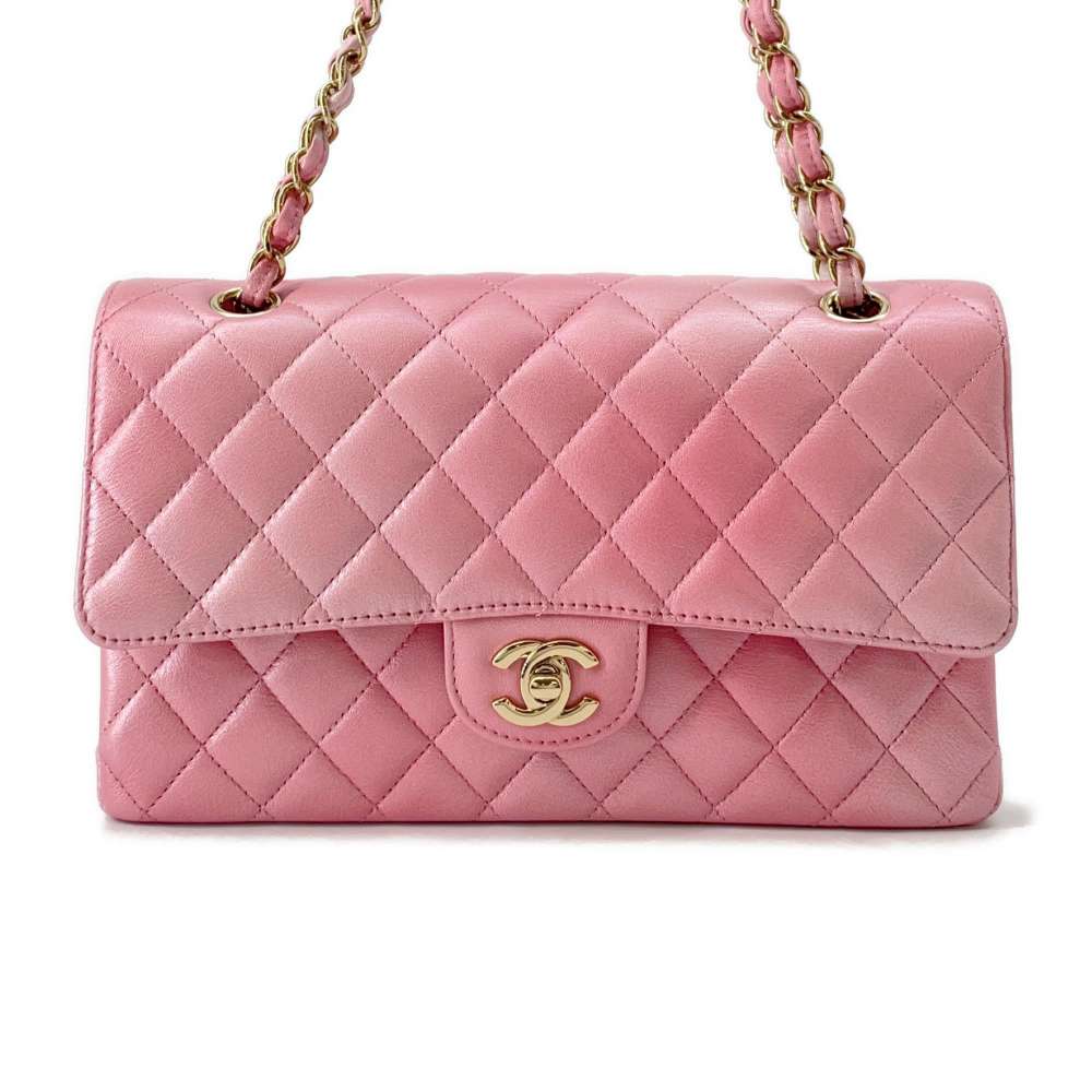 CHANEL Matelasse W Flap ChainShoulder Bag Gradation Light PinkA01112 Goatskin Leather Size 25