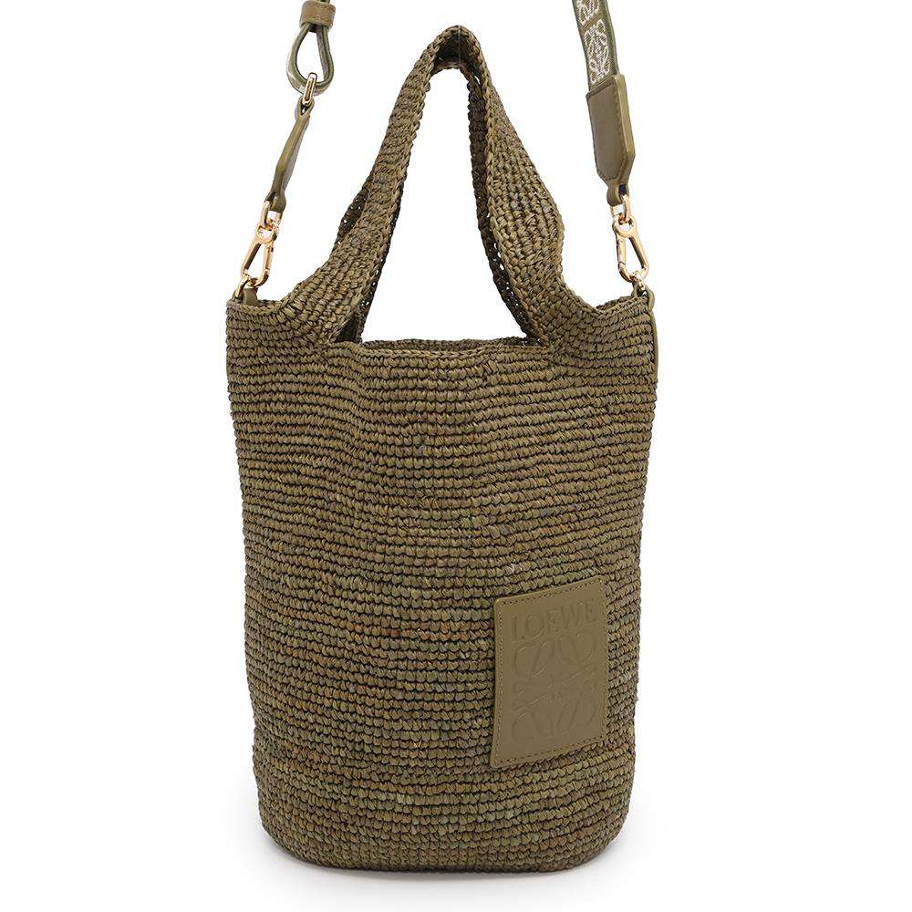 LOEWE Slit bag 2WAY tote bag basket bag OliveA685453X12 Raffia Calf Leather Size Mini