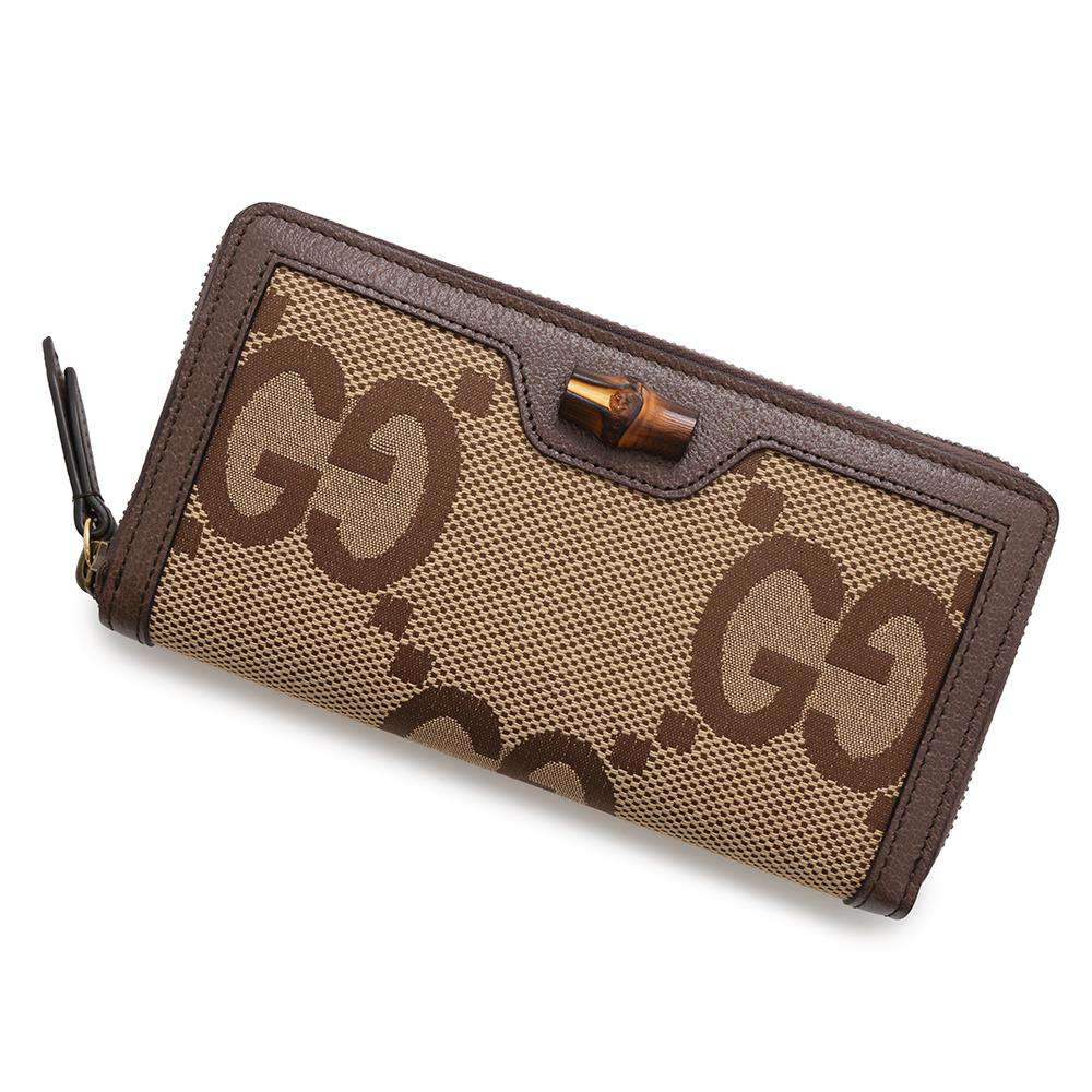 GUCCI Jumbo GG Bamboo Zip Around Long Wallet Brown658634 Canvas/Leather