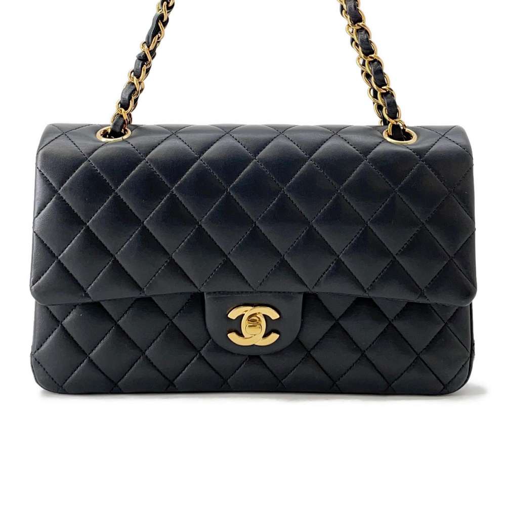 CHANEL Matelasse W Chain W Flap Shoulder Bag BlackA01112 Lambskin Size 25