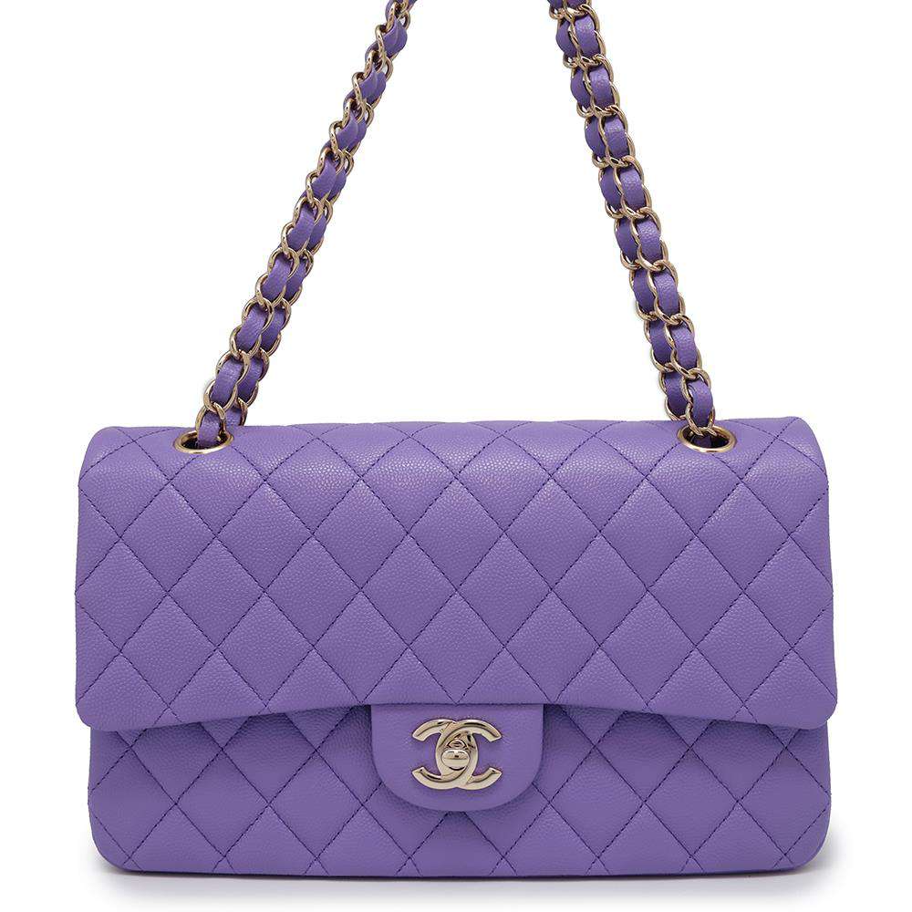 CHANEL Matelasse W Flap ChainShoulder Bag PurpleA01112 Caviar Leather Size 25