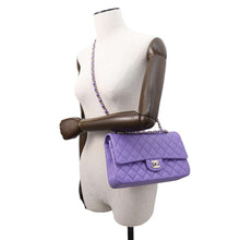 Load image into Gallery viewer, CHANEL Matelasse W Flap ChainShoulder Bag PurpleA01112 Caviar Leather Size 25
