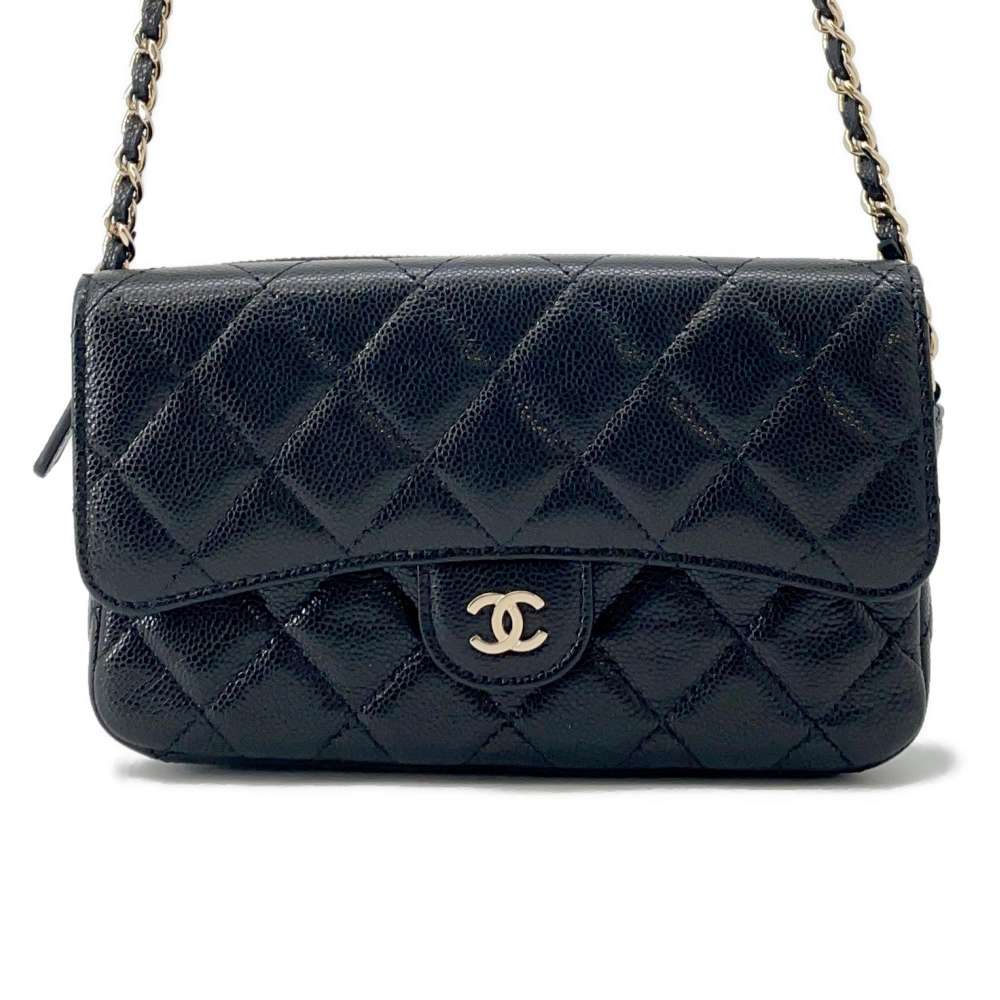 CHANEL Flap Phone Case Chain Wallet BlackAP2096 Caviar Leather