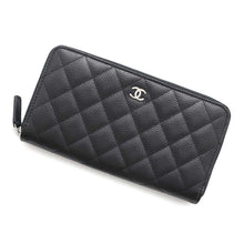 将图像加载到图库查看器中，CHANEL Matelasse round zip long wallet BlackAP0242 Caviar Leather
