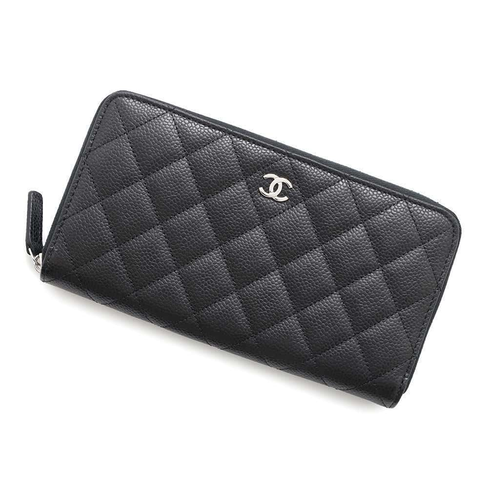 CHANEL Matelasse round zip long wallet BlackAP0242 Caviar Leather