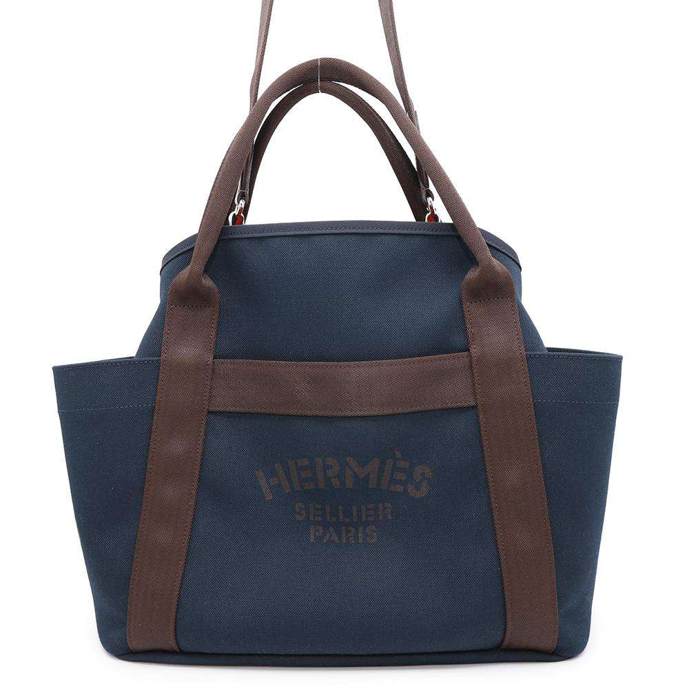 HERMES Sacked Pansage Navy/Feu Toile Chevrons Canvas