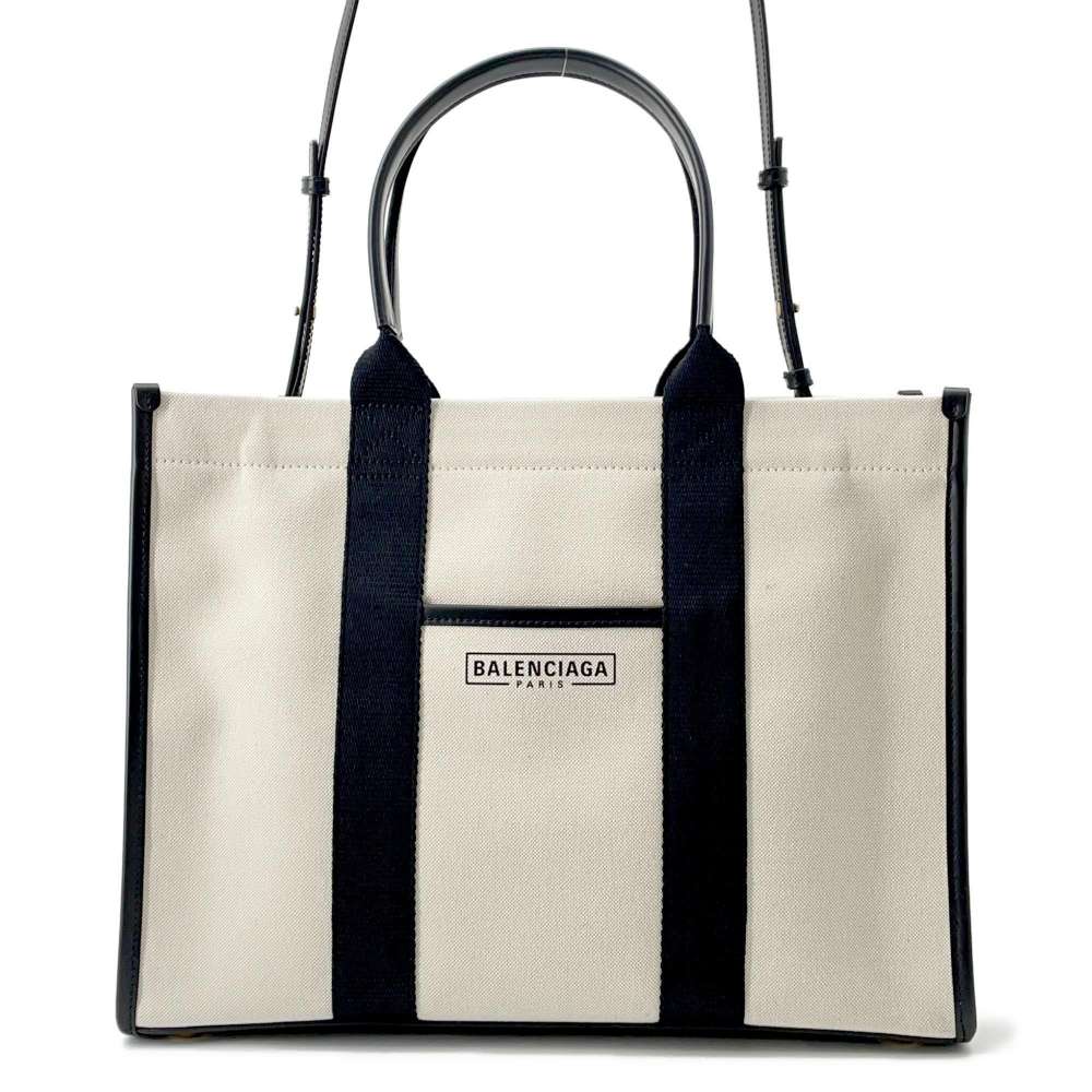 BALENCIAGA Hardware 2WAY Tote Bag Black/White671400 Canvas Leather Size Medium