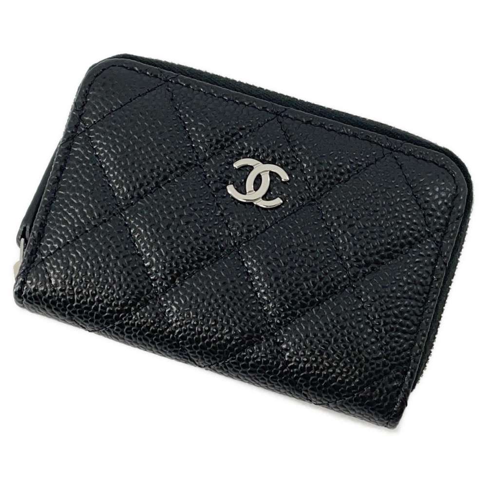 CHANEL Matelasse Classic Zip Coin Purse BlackAP0216 Caviar Leather