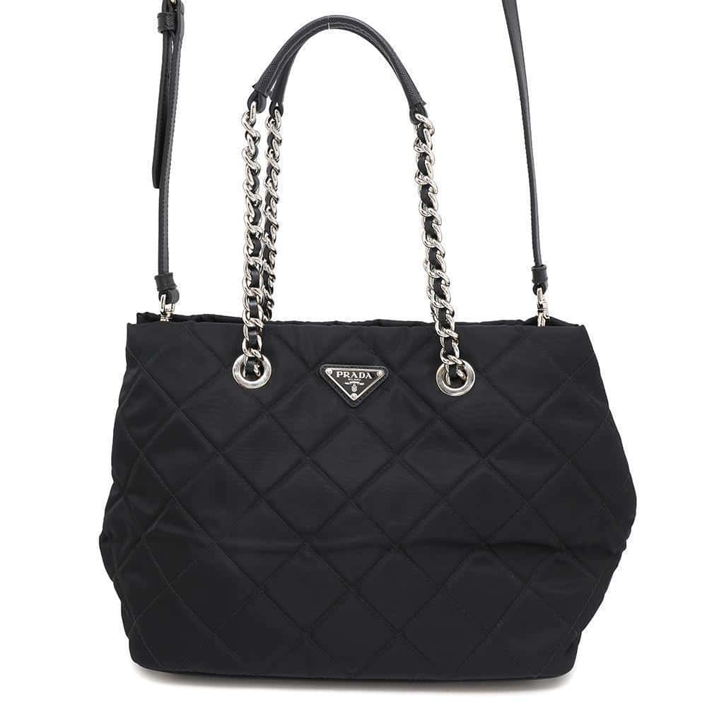 PRADA Quilted ChainTote Bag Black1BG740 Nylon Leather