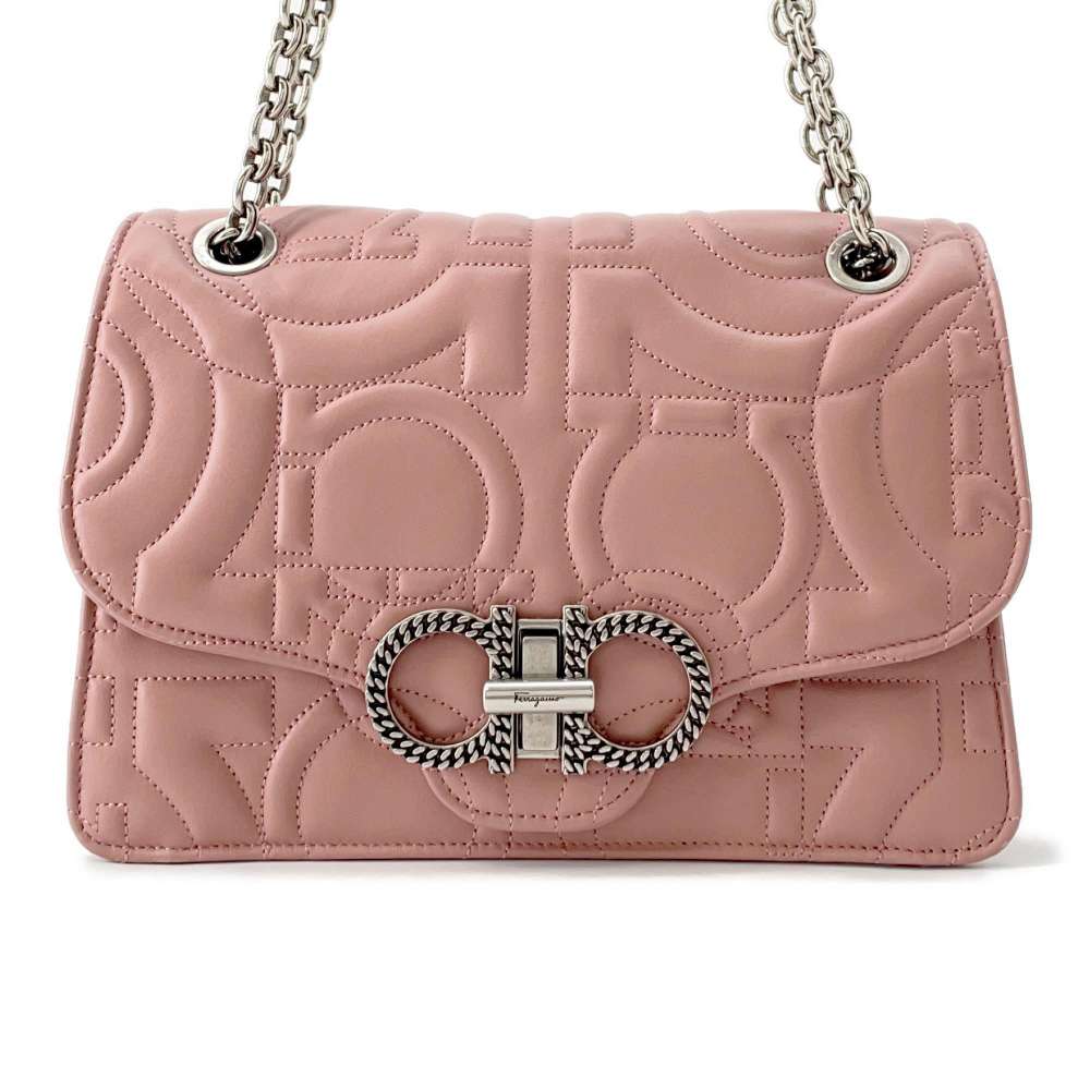 Ferragamo Gancini Motif Flap ChainShoulder Bag Pink21H168 Leather