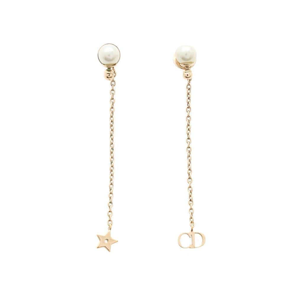 Dior La Petite Tribal Earrings Gold Metal Faux Pearl