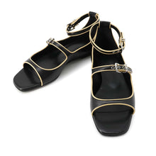 Load image into Gallery viewer, HERMES Sandals 《Kristen》 Black/JauneMalawi Chevre Nappa Size 35
