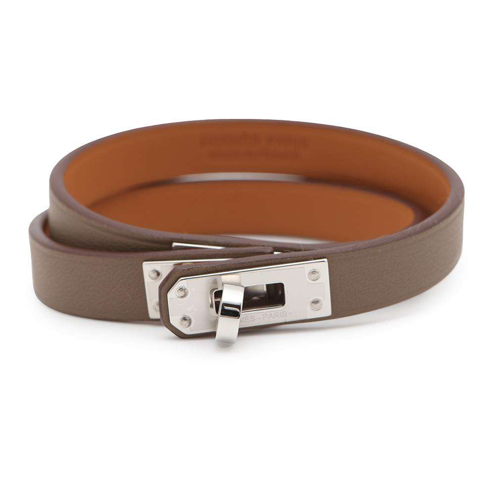 HERMES Kelly Duble Tour Bracelet Size T2 Etoupe Swift Leather