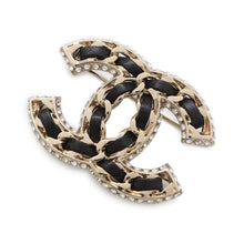 Load image into Gallery viewer, CHANEL CC Logo Brooch Champagne Gold/BlackAB5107 Metal Lambskin Rhinestone
