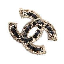 Load image into Gallery viewer, CHANEL CC Logo Brooch Champagne Gold/BlackAB5107 Metal Lambskin Rhinestone
