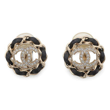 Load image into Gallery viewer, CHANEL CC Logo Earring Champagne Gold/BlackAB8297 Metal Lambskin Rhinestone
