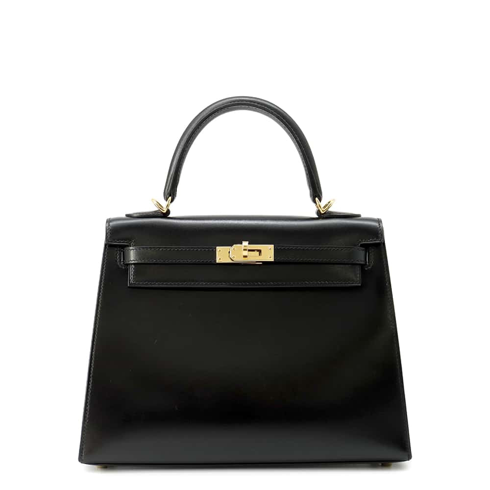 HERMES Kelly Sellier Black Box Calf Leather Size 25