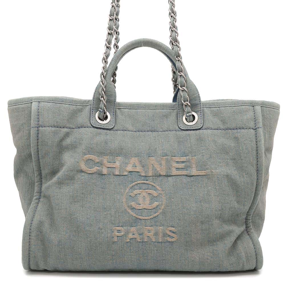 CHANEL Deauville Line Shopping Bag Tote Light BlueA66941 Denim Size Large