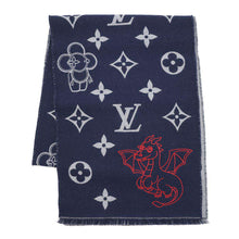 将图像加载到图库查看器中，LOUIS VUITTON Scarf Monogram・Vivienne Dragon NavyM79189 Wool 100%
