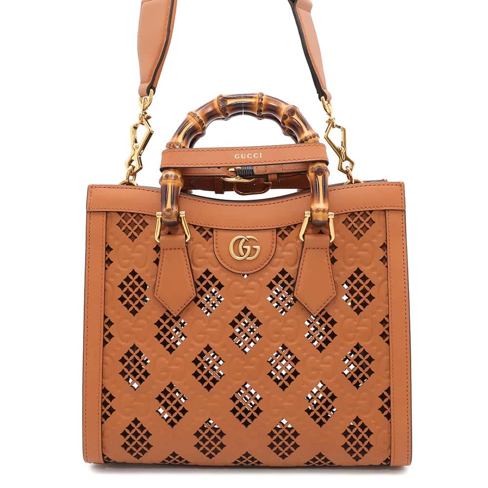 GUCCI Diana Bamboo Tote Bag Light brown702721 Diamond Cutout Leather Size Small