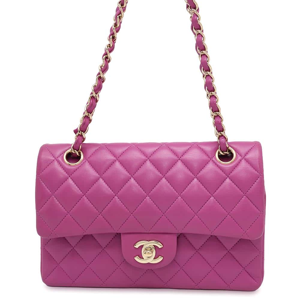 CHANEL Matelasse W Flap ChainShoulder Bag PurpleA01113 Lambskin Size 23