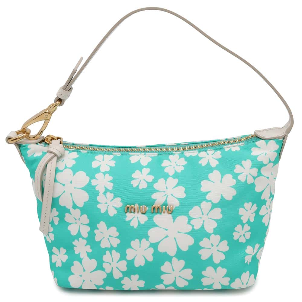 MIUMIU Split Flower All-over Print Handbag Light Green/White5NE841 Nylon