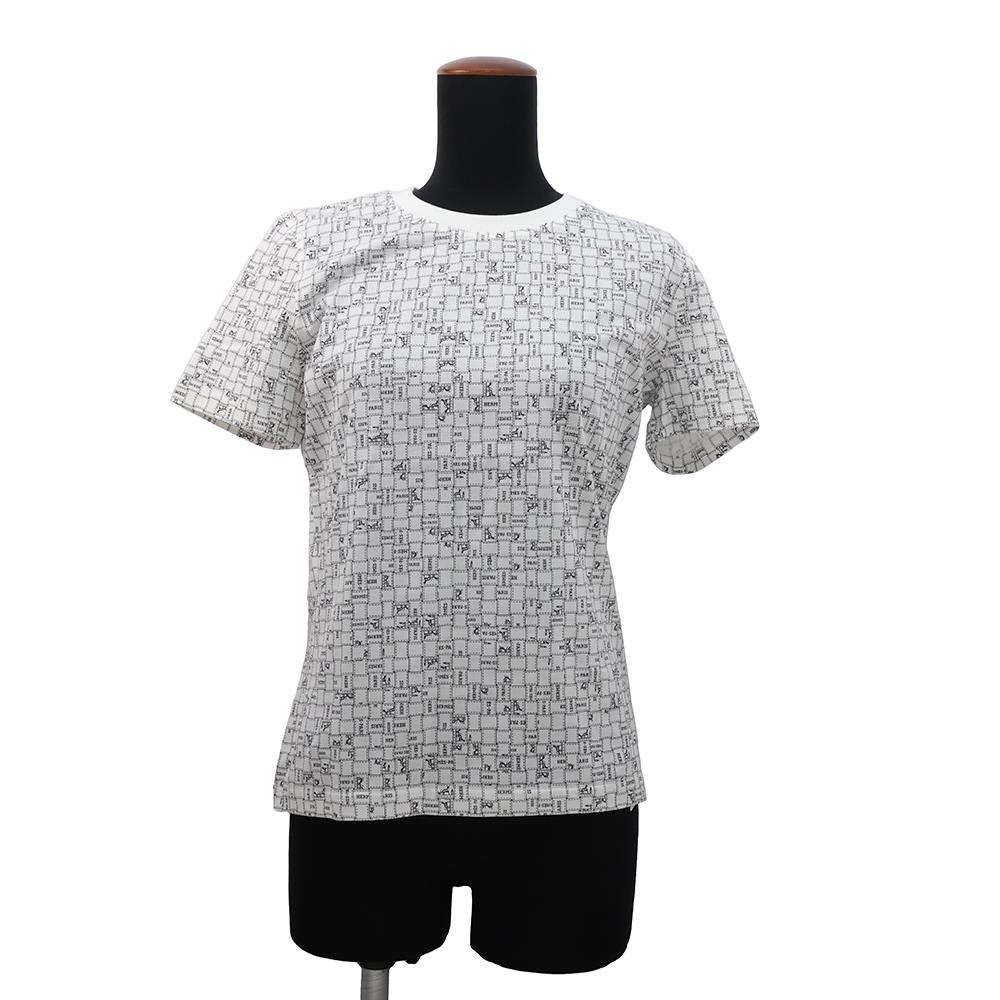 HERMES Bolduk Check T-Shirt Size 38 White Cotton 100%