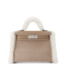 Load image into Gallery viewer, HERMES Mini Kelly Do Teddy Griscaille/Ecru/Etoupe Grizzly Mouton Swift Leather Size Mini
