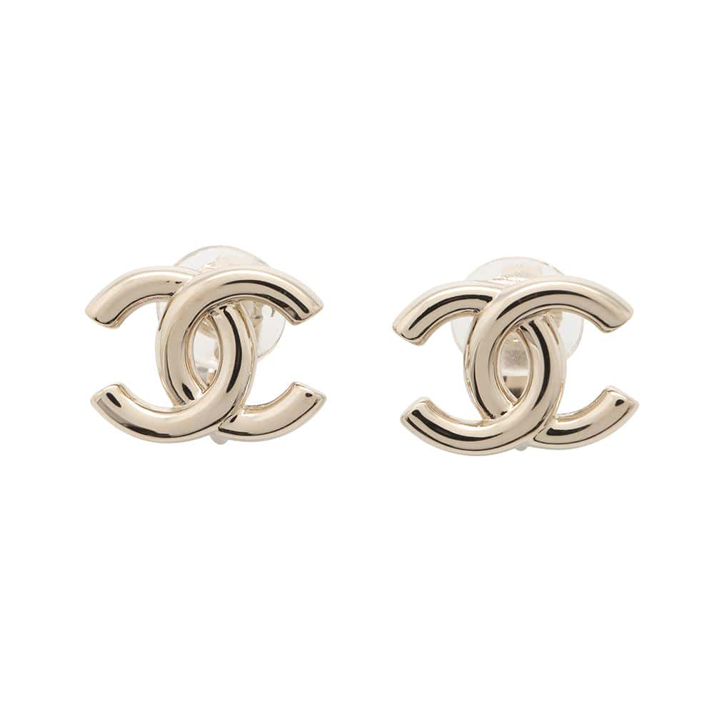 CHANEL CC Logo Earring Champagne Gold Metal