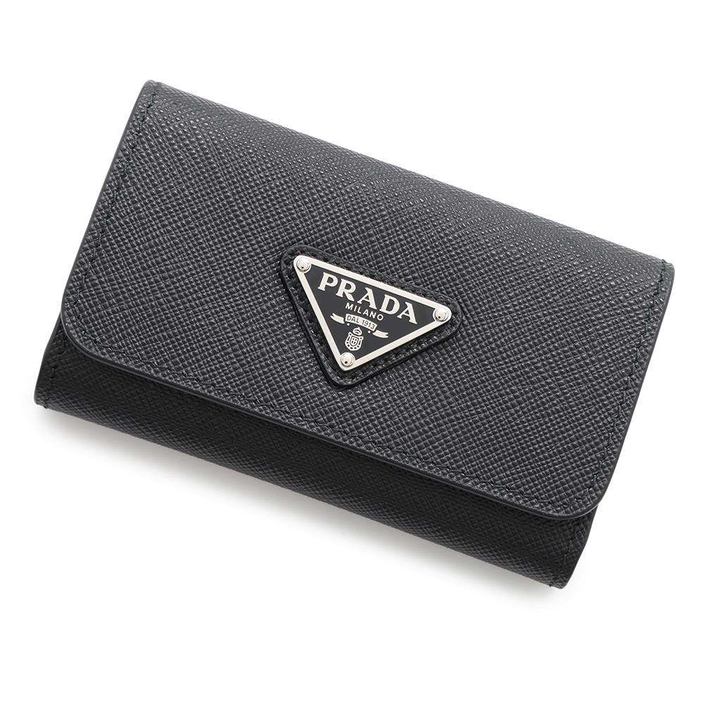 PRADA 4 Key Case with Key Ring Black1PG004 Leather