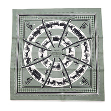 Load image into Gallery viewer, HERMES Silk Bandana Paris Qui Roule Bandana Paris on Wheels Bandana Size 55 Vert Soji/Black/White Silk100%
