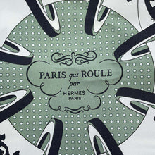 将图像加载到图库查看器中，HERMES Silk Bandana Paris Qui Roule Bandana Paris on Wheels Bandana Size 55 Vert Soji/Black/White Silk100%
