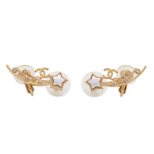 Load image into Gallery viewer, CHANEL Star Earrings Gold Metal Rhinestone
