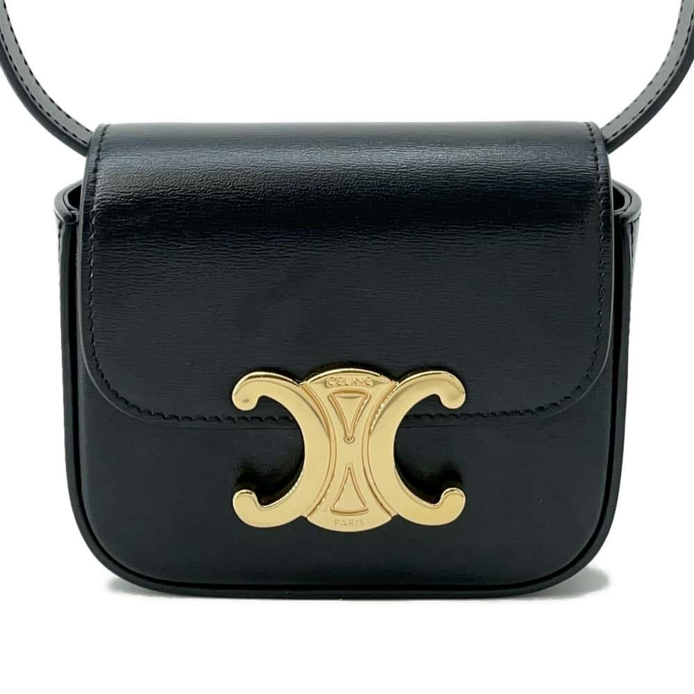 CELINE Mini Claude Shoulder Bag Triomphe Black10I513 Shiny Calf Leather Size Mini