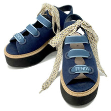 将图像加载到图库查看器中，FENDI Platform Sandals Blue Denim Rubber Size 38
