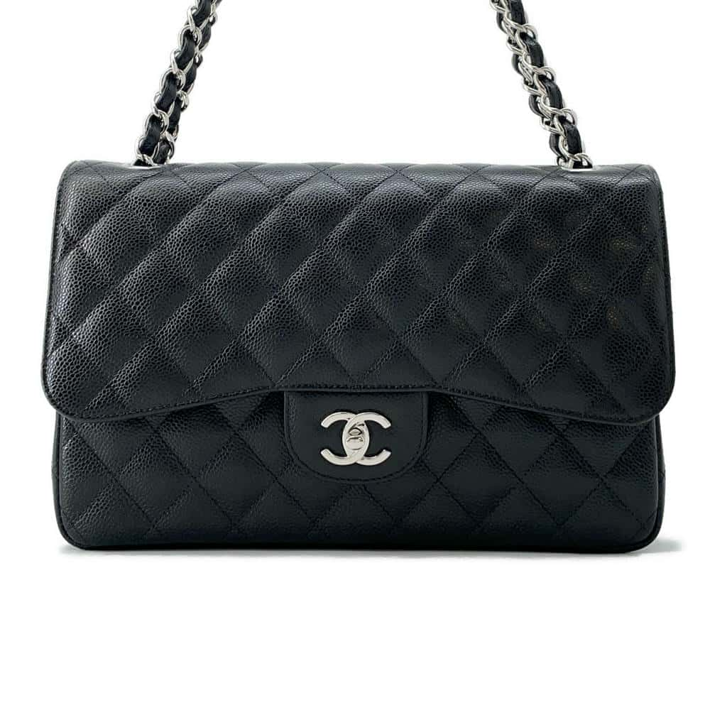 CHANEL Matelasse W Chain W Flap Shoulder Bag BlackA58600 Caviar Leather Size 30