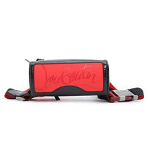 将图像加载到图库查看器中，Christian Louboutin Blaster Cloth Crossbody Bag Black/Red1215059 Embossed Leather Rubber
