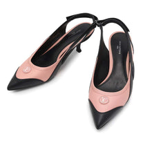 Load image into Gallery viewer, LOUIS VUITTON Arclight Line Back Strap Pumps Rose Powder/Black Leather Satin Size 38.5
