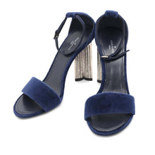 Load image into Gallery viewer, LOUIS VUITTON Silhouette Line Back Strap Sandals Navy Velvet Rhinestone Size 38
