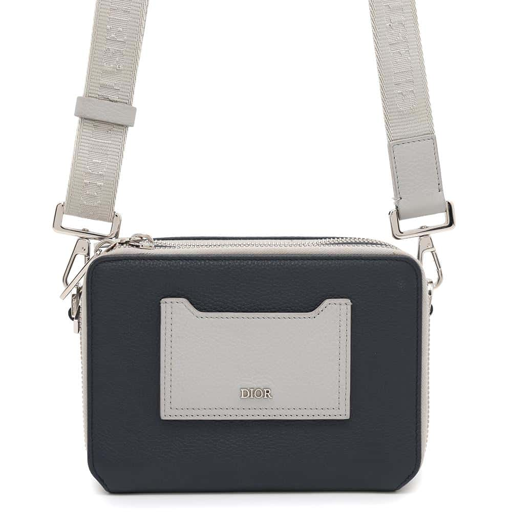 Dior Double Zip Pocket Shoulder Bag Navy/Gray2PUBC120GBC Leather