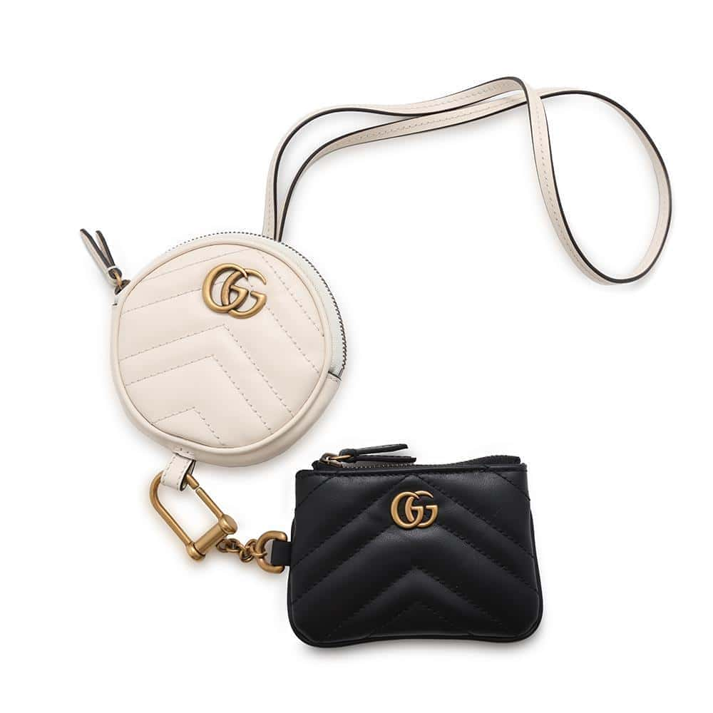 GUCCI GG Marmont Coin purse White/Black698787 Leather