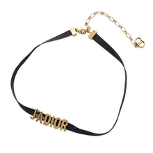 将图像加载到图库查看器中，Dior JaDior Choker Antique Gold/BlackN0681ADRMT Metal Grosgrain Ribbon
